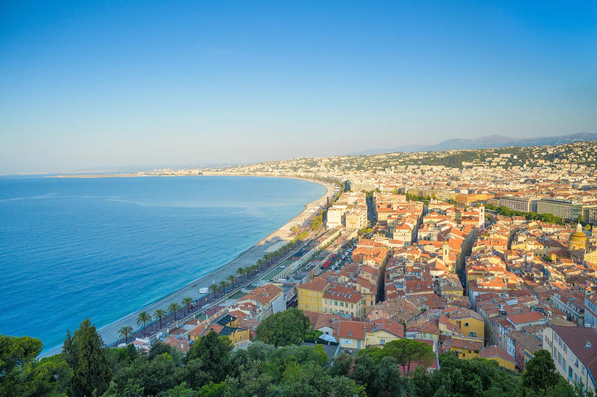 Nice Côte d'Azur coastal view with colorful buildings